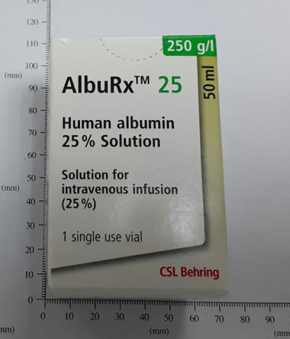 商品名:AlbuRx 25<br>中文名:愛瑞 人類血清白蛋白25%注射液