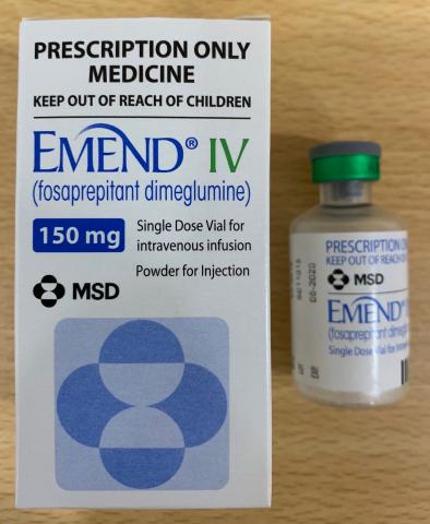 商品名:Emend IV 150mg Powder for Injection <br>中文名:止敏吐 靜脈注射劑150毫克 