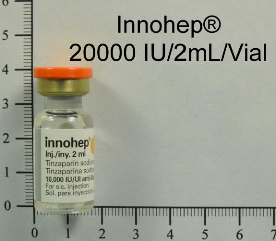 商品名:Innohep Inj. 10000 anti-Xa IU/mL In Vials<br>中文名:低肝脂鈉10000國際單位／毫升注射劑