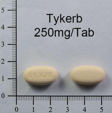 商品名:Tykerb film-coated Tab 250mg<br>中文名:泰嘉錠 250毫克膜衣錠