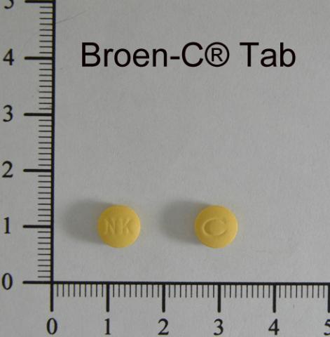商品名:Broen-C Enteric F.C. Tablets<br>中文名:撲炎喜腸溶膜衣錠 