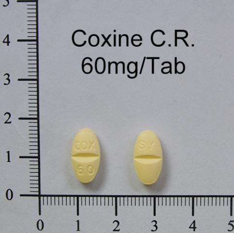 商品名:Coxine C.R. F.C. Tab 60 mg<br>中文名:冠欣持續性藥效膜衣錠60毫克