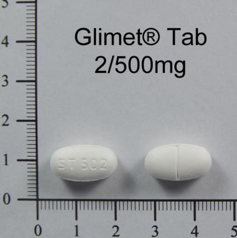 商品名:Glimet F.C. Tablets 2/500mg<br>中文名:利控糖膜衣錠2/500毫克
