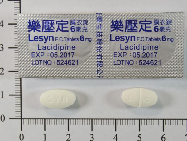 商品名:Lesyn F.C. Tablets 6 mg <br>中文名:樂壓定膜衣錠 6 毫克 