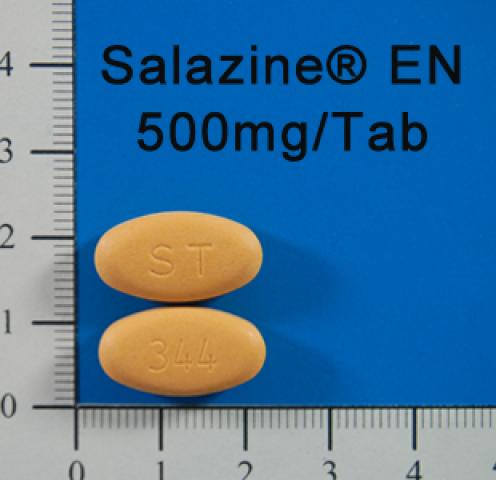 商品名:Salazine Enteric Coated  Tab 500mg<br>中文名:撒樂腸溶錠５００毫克