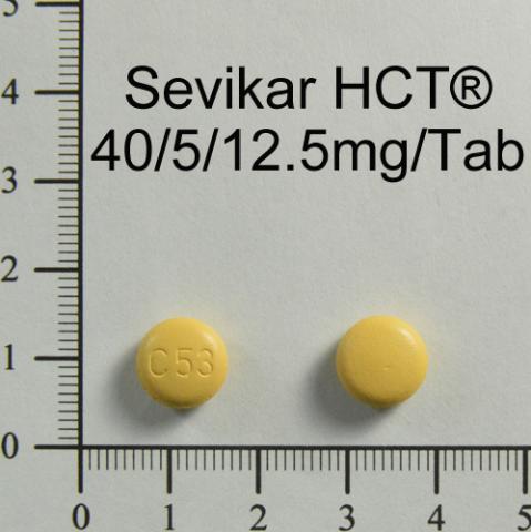 商品名:Sevikar HCT 40/5/12.5mg<br>中文名:舒脈優膜衣錠 40/5/12.5毫克